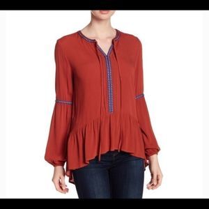 Anthropologie Ro & De high low bohemian balloon sleeve blouse tribal print